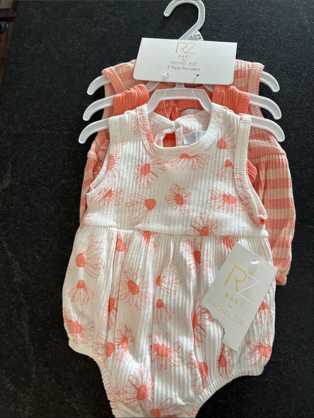 Rachel Zoe Coral & White Floral 3-Pack Rompers