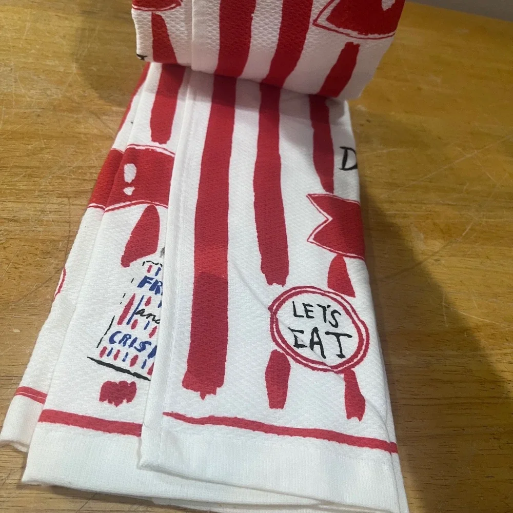 Kate Spade All In Good Taste Popcorn Kitchen Towels Set 2 Red White Retro