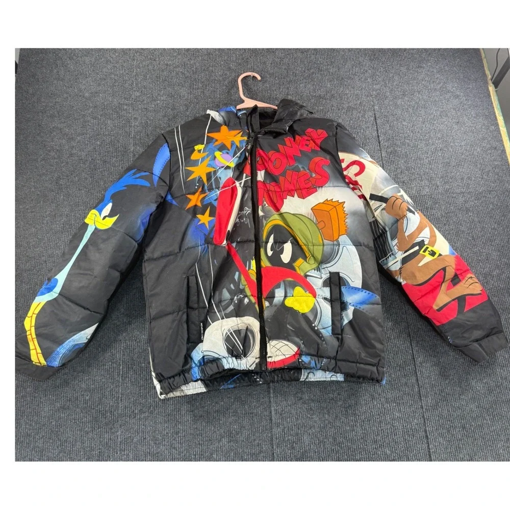 Members Only Looney Tunes Puffer Jacket Boys 14/16 Bugs Bunny Daffy Duck Black