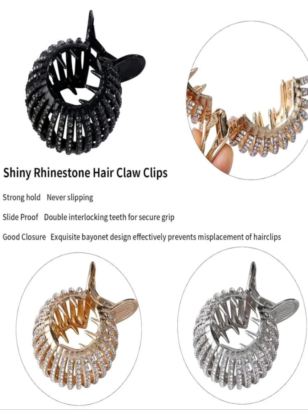 Rhinestone Spiral Hair Claw Clip - Black, Gold Or Silver