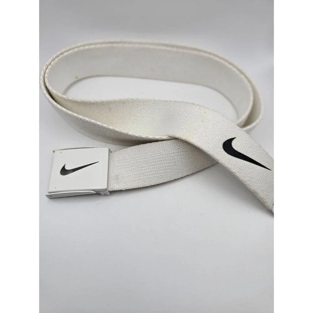 Nike Golf Web Belt White Adjustable Metal Swoosh Buckle Style 11113 OS