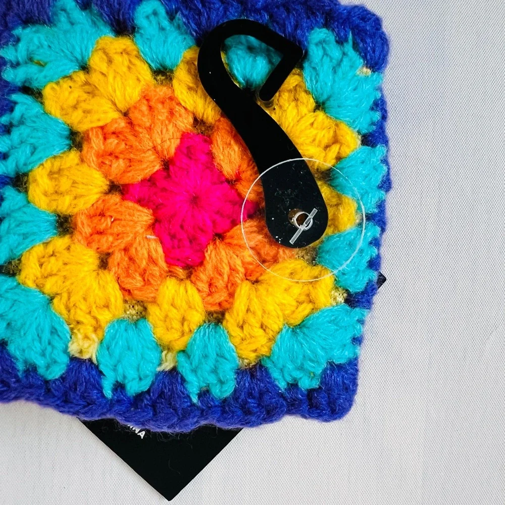 C.C. Hand Crochet Headwrap purple Pink yellow fuzzy Lined Multi Color New