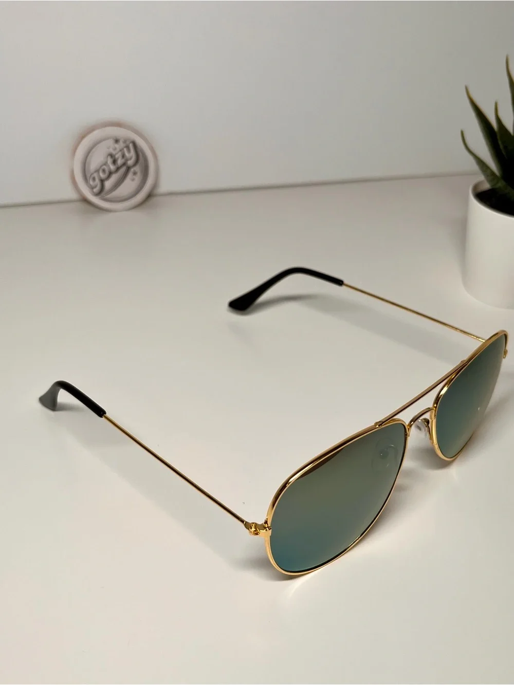 Gold Frame Green Lens Aviator Sunglasses - Men
