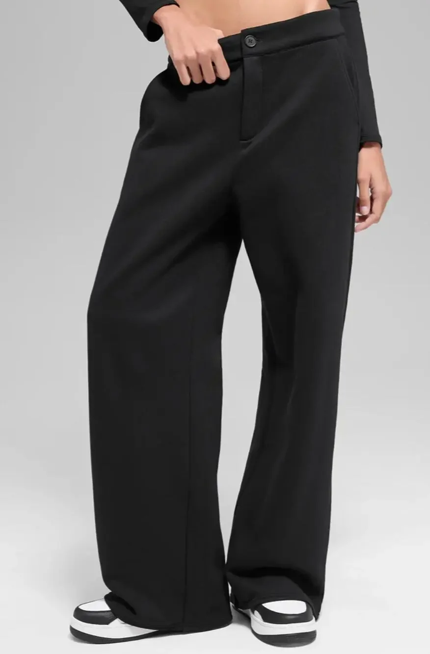 Alo High-Waist Sweatpant Trouser Wide Leg Pants Black Small