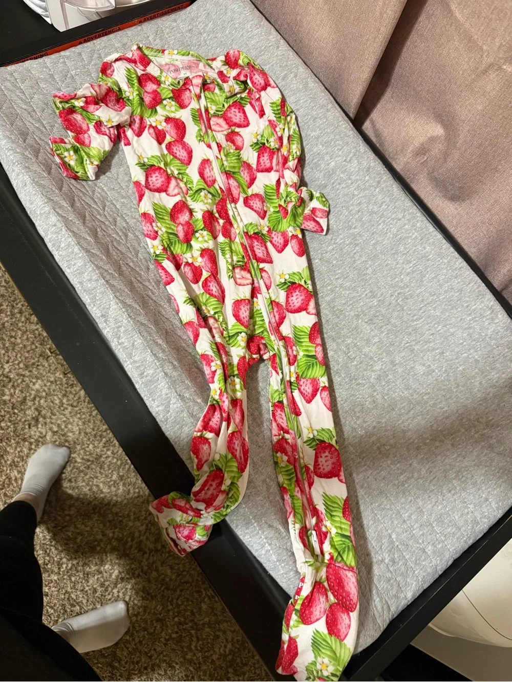 Posh Peanut Strawberry Print One-Piece Footie in White, Pink & Green