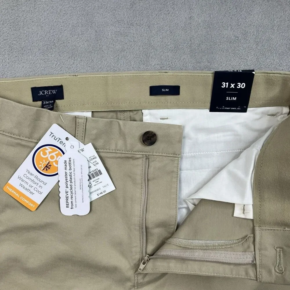 J Crew Chino Pants Mens 31x30 Khaki Stretch Slim TruTemp365 Lightweight CO402