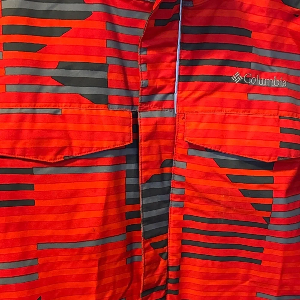 Columbia Red and Gray Striped Kids Waterproof Jacket