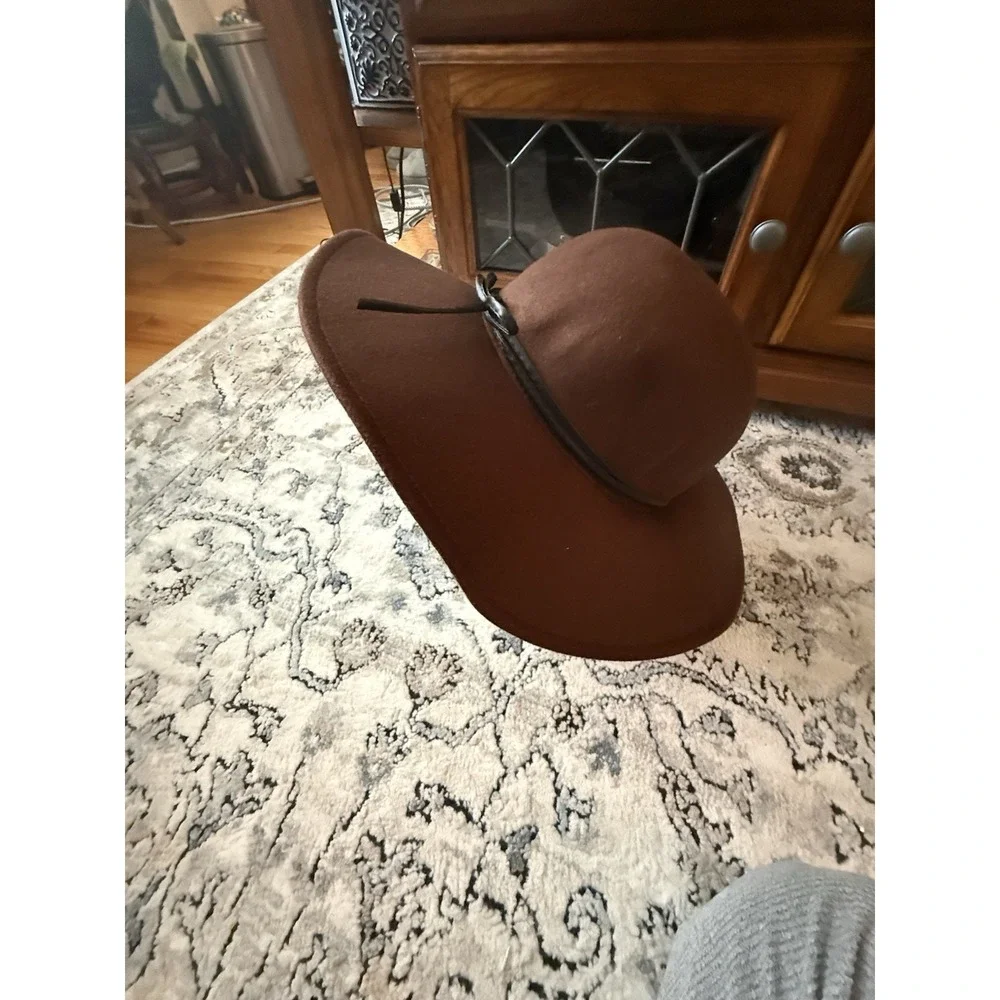 NWT Loft Polyester Hat Brown Felt Faux Leather Band Cowboy Vintage Sz M/L