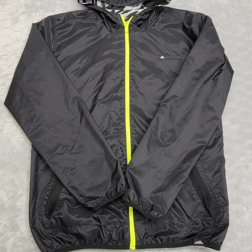 Adidas Reversible Windbreaker Jacket Black Zebra Print Neon Green Zip Mens M L