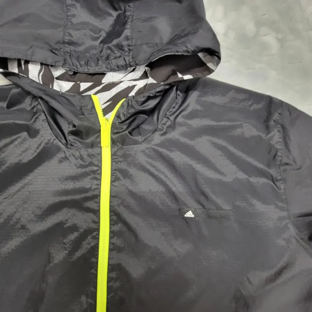 Adidas Reversible Windbreaker Jacket Black Zebra Print Neon Green Zip Mens M L