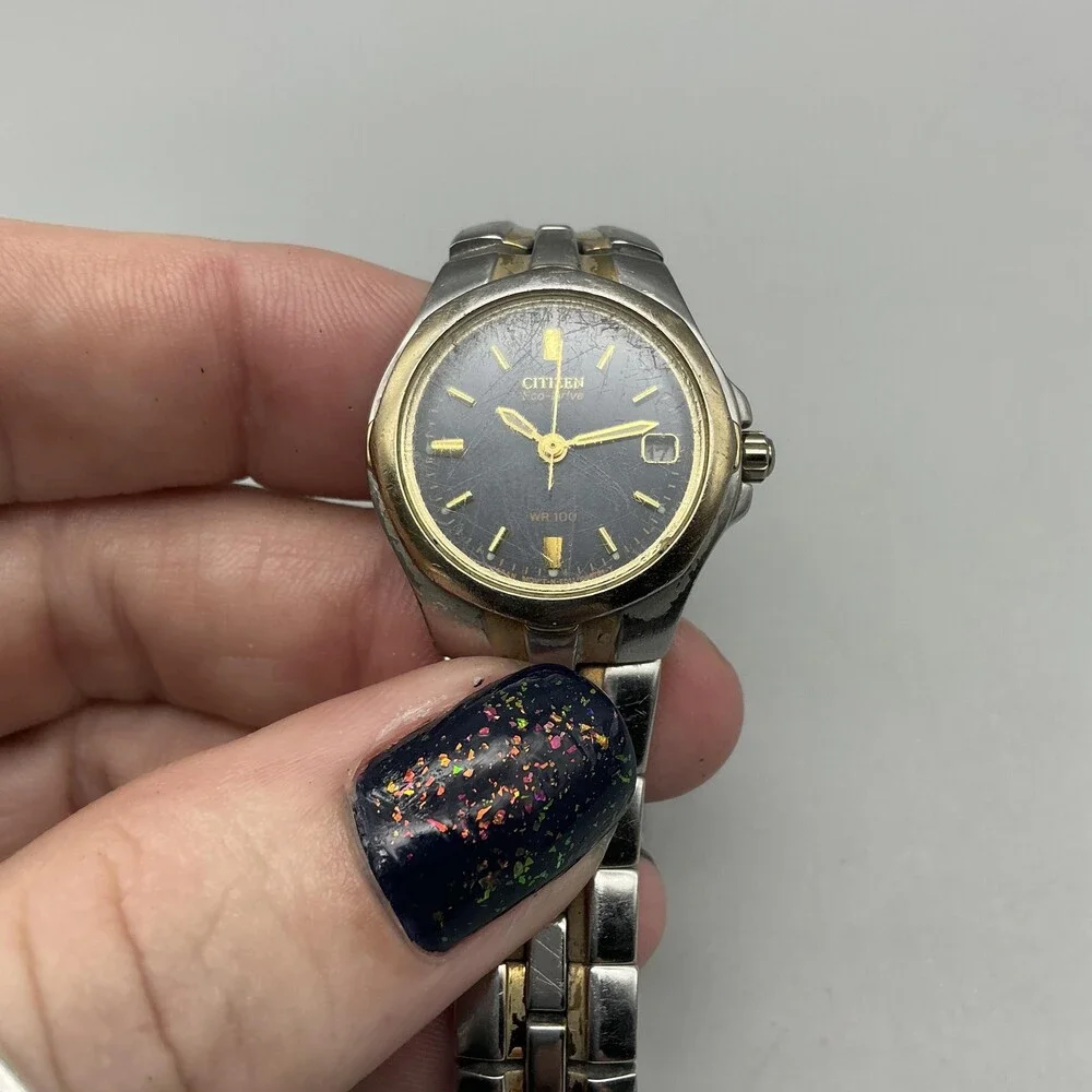 Citizen Eco-Drive Womens Watch 25mm Blue Two Tone E011-K15711 Bracelet 7