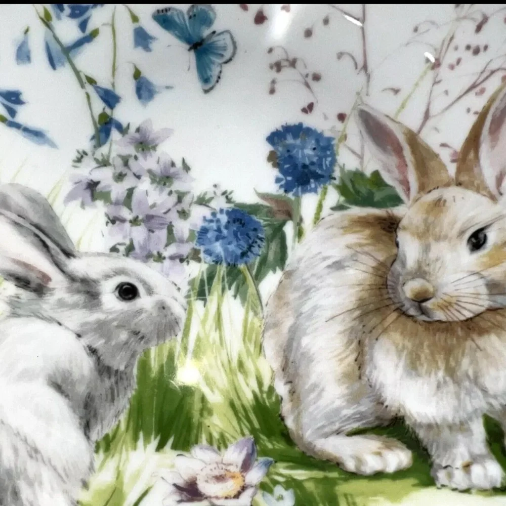 WILLIAMS-SONOMA Floral Meadow Bunny Rabbits  Easter Round Soup Bowl 9