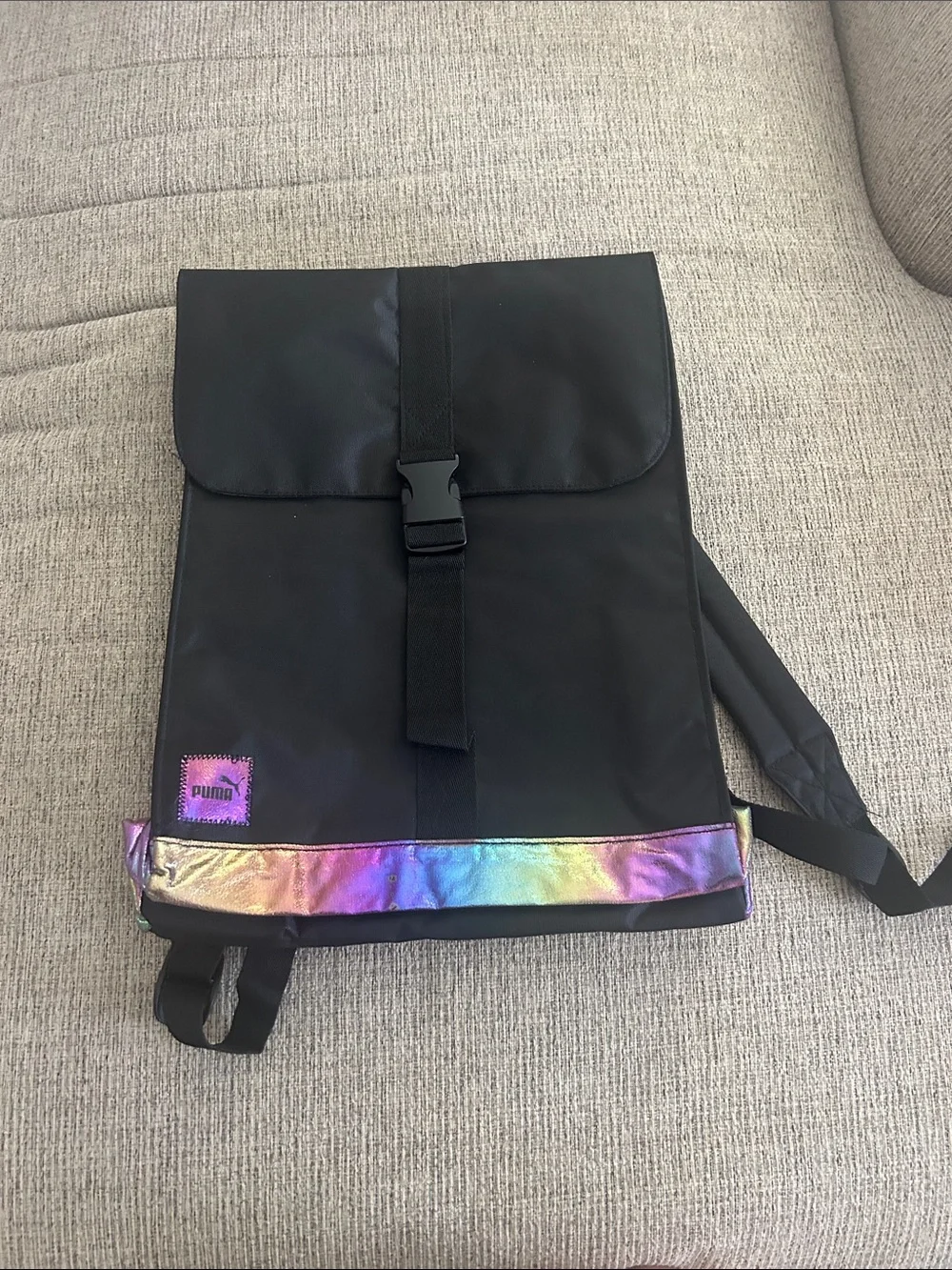 NWT Puma Black Backpack with Iridescent Rainbow Trim