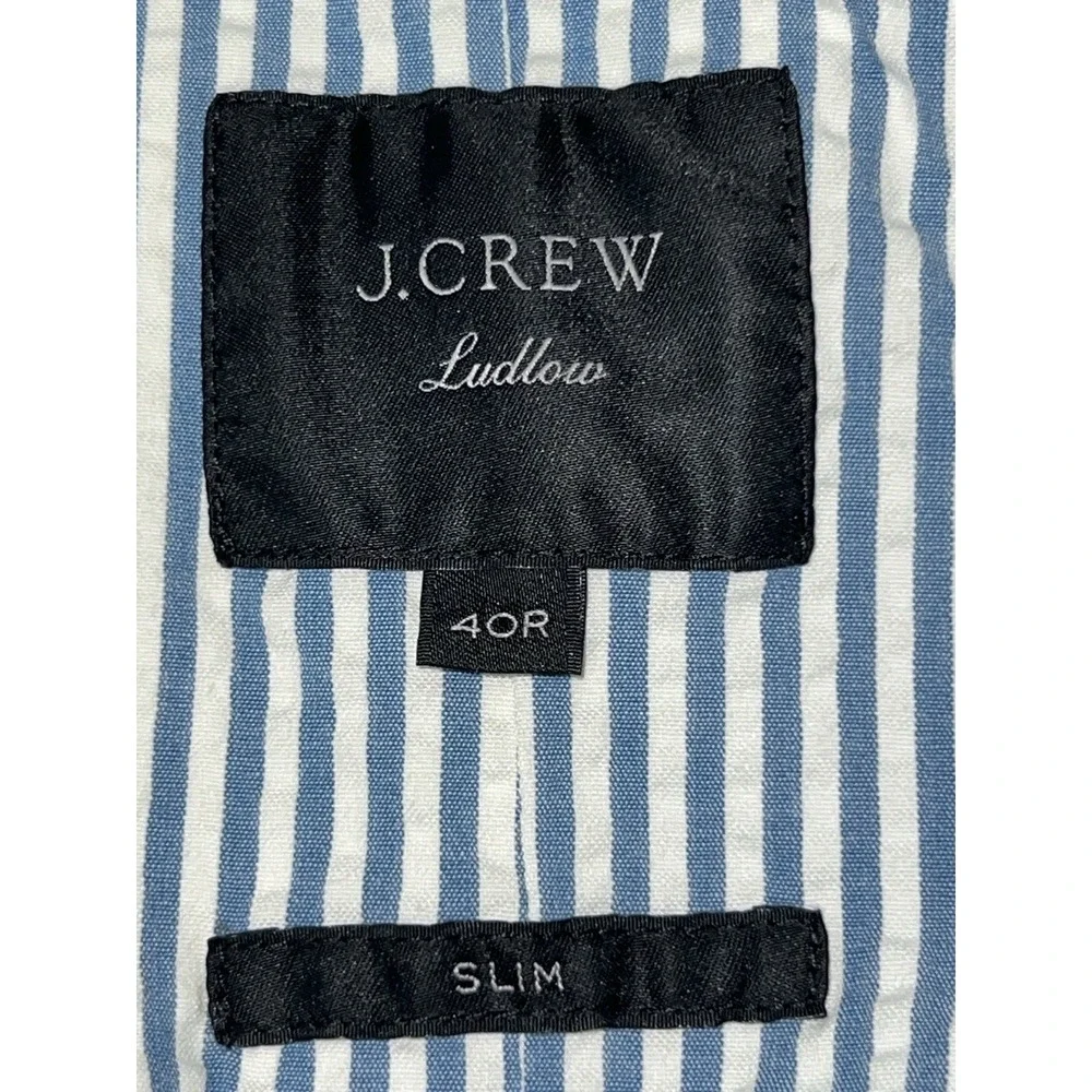 J. Crew Ludlow Unstructured Seersucker Blazer Mens 40R Blue White Strip Preppy