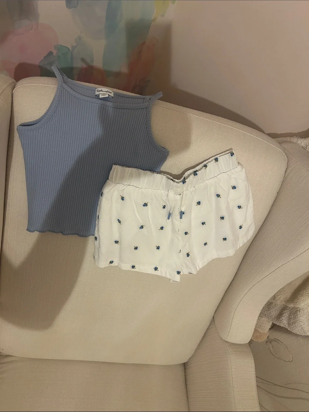 Splendid Blue Ribbed Tank & White Floral Shorts Kids Matching Set