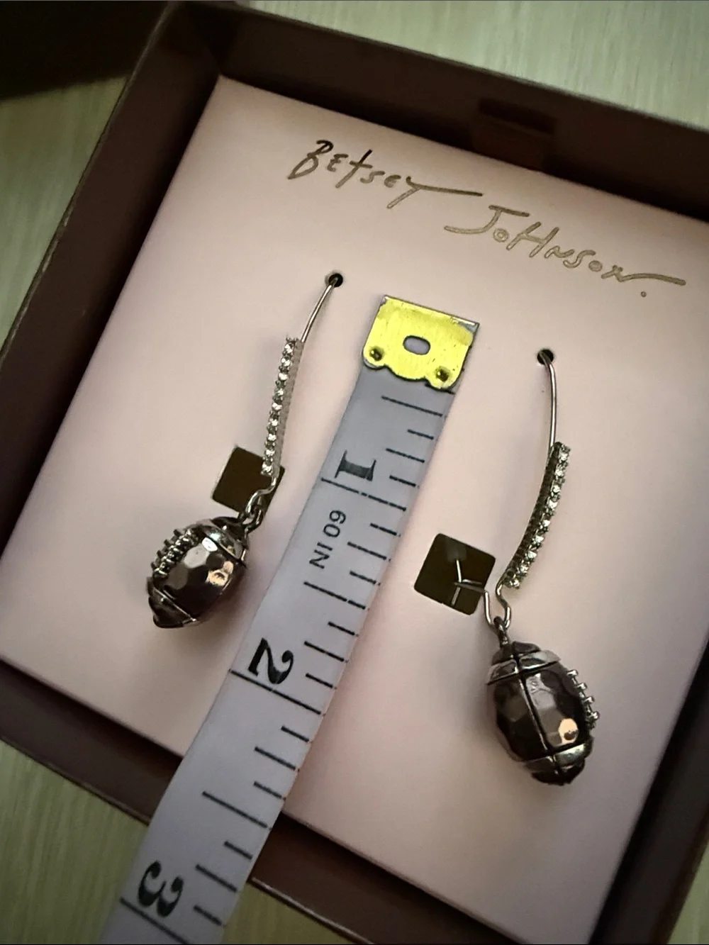 Betsey Johnson Brown Football Drop Earrings with Crystal Hooks