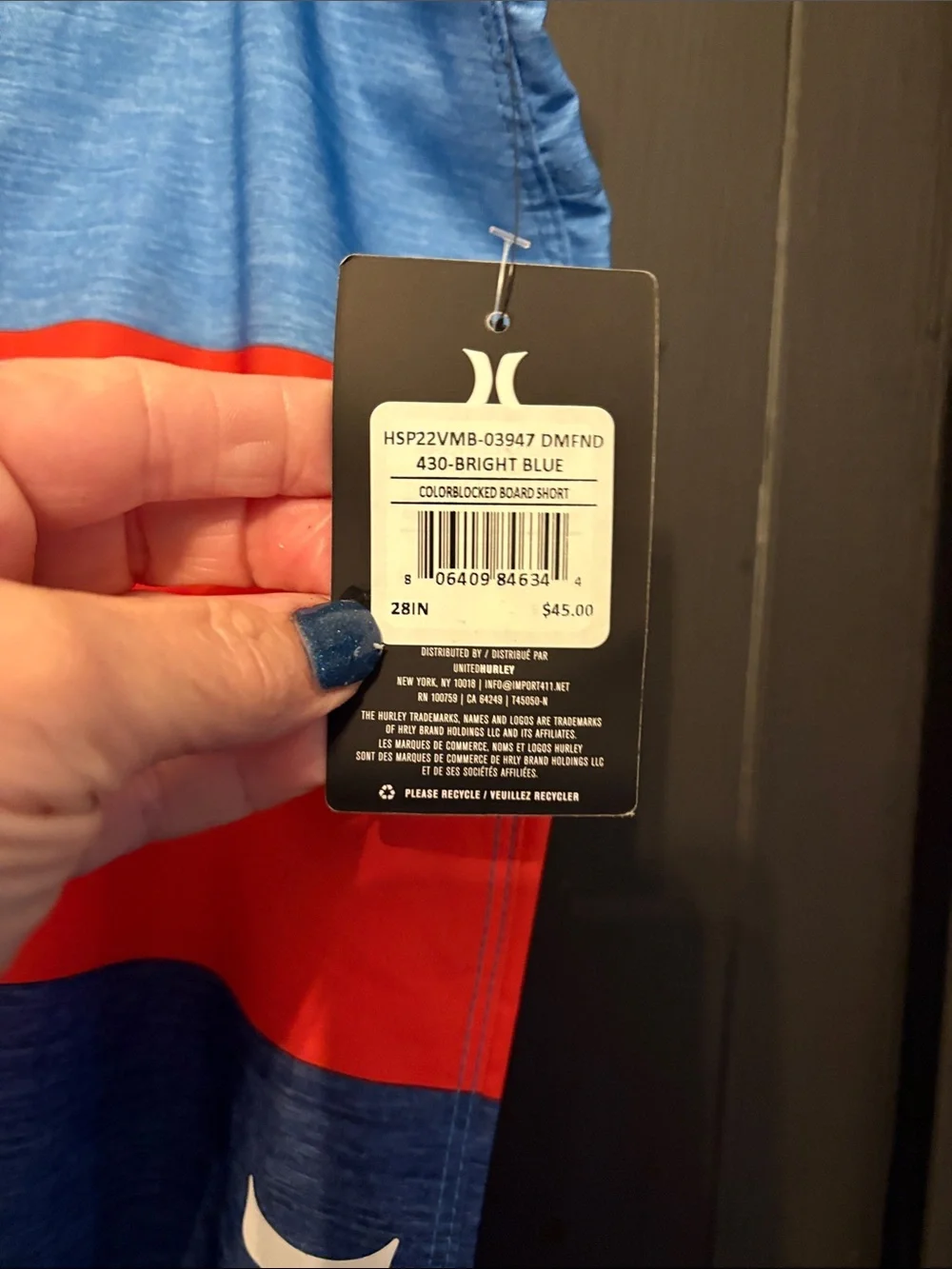 Hurley Bright Blue and Red Colorblock Men’s Board Shorts