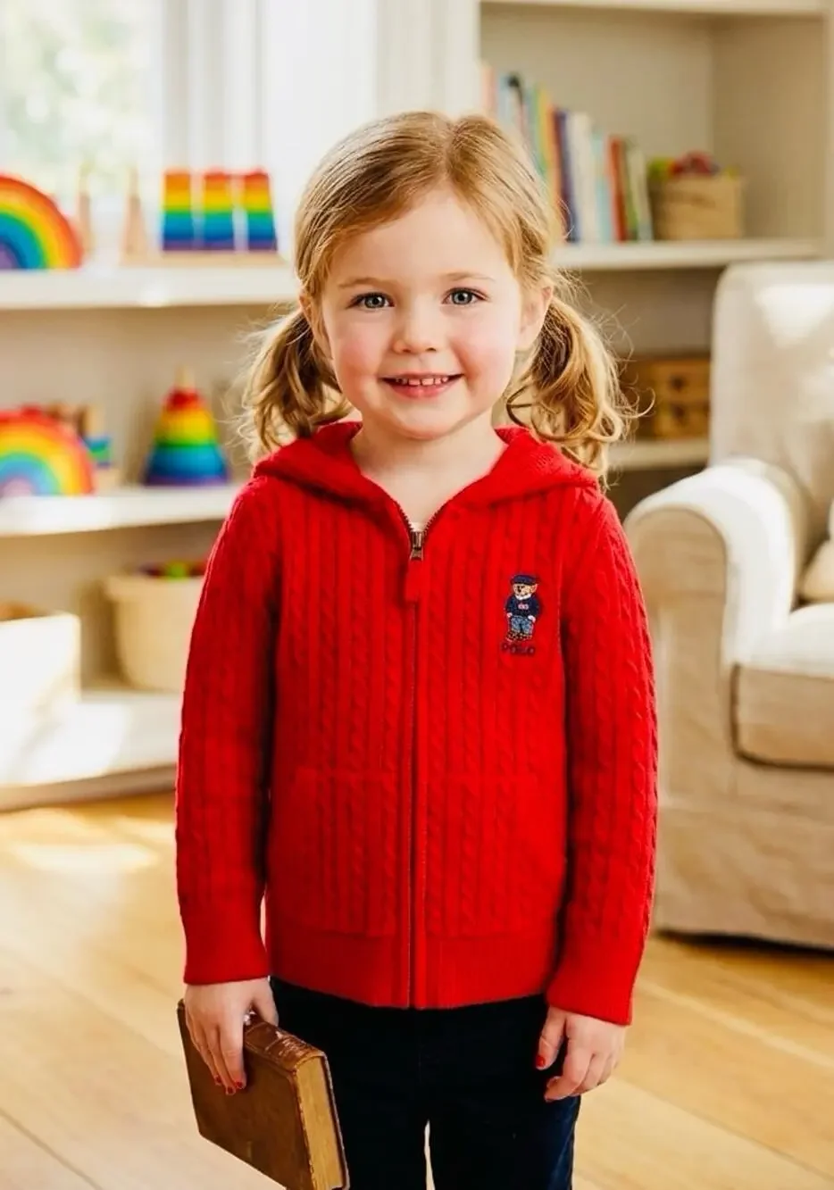 NWT❤️Polo Ralph Lauren Big Girls Polo Bear Cotton Full-Zip Sweatshirt szL