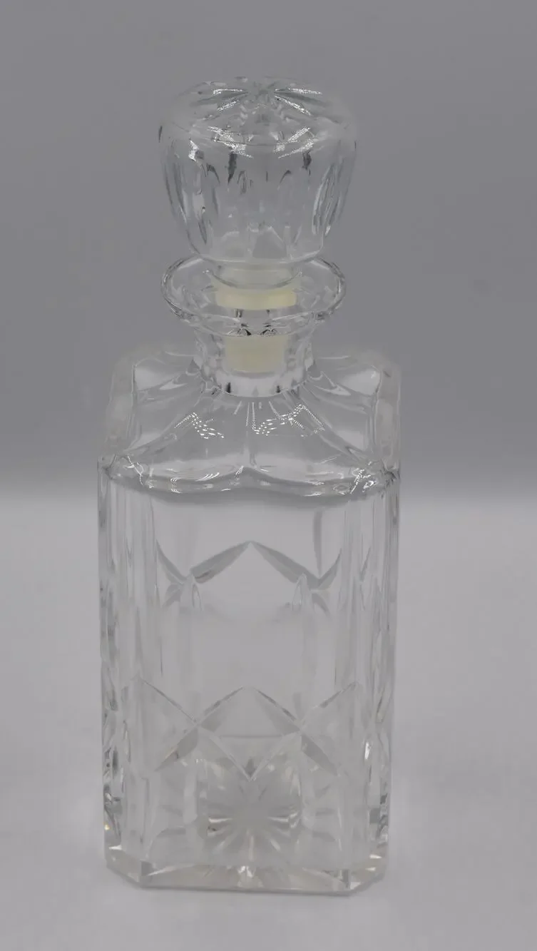 Vintage Signed Atlantis Miguel Crystal Square Whiskey Bourbon Decanter Barware