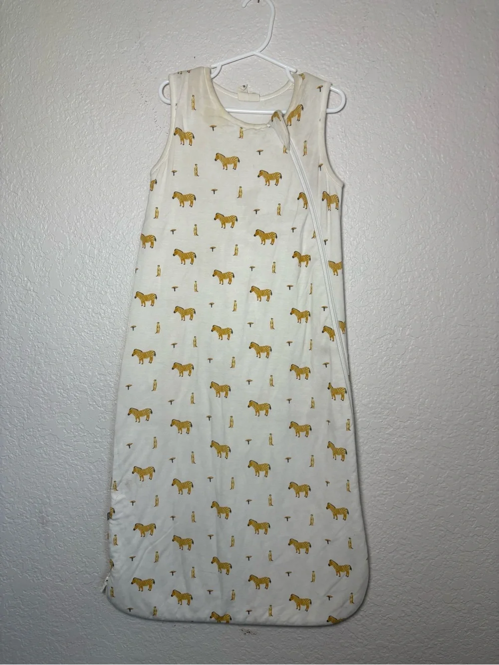 Baby Sleeveless Sleep Sack - White with Mustard Zebra and Meercat Print