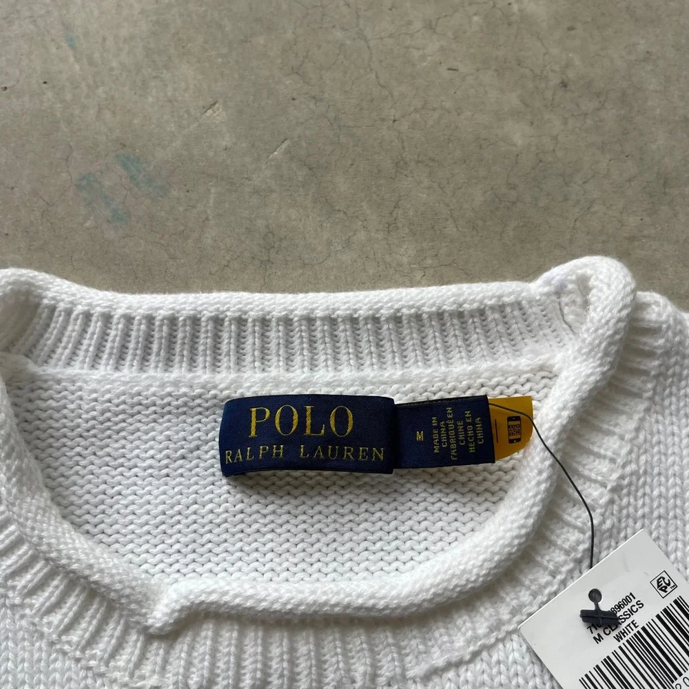 Polo Ralph Lauren Mens White Polo Bear Bicycle Intarsia Knit Sweater Size M NEW