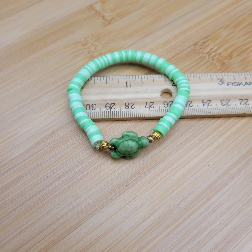 Handmade Clay Bead Seed Bead Bracelet Set of 4 Summer Turtle Theme Kids Jewelry