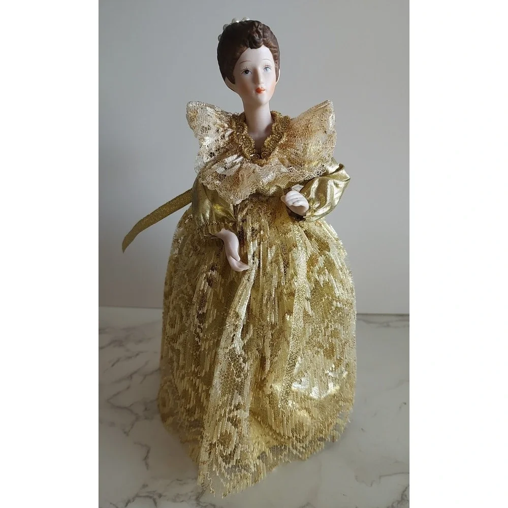 Vintage Angel Tree Topper Gold Lights Up Porcelain Head Christmas B11
