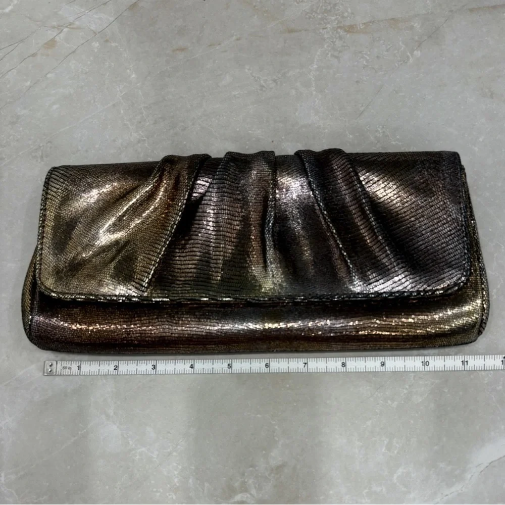 Lauren Merkin Iridescent Metallic Foldover Envelope Style Large Evening Clutch