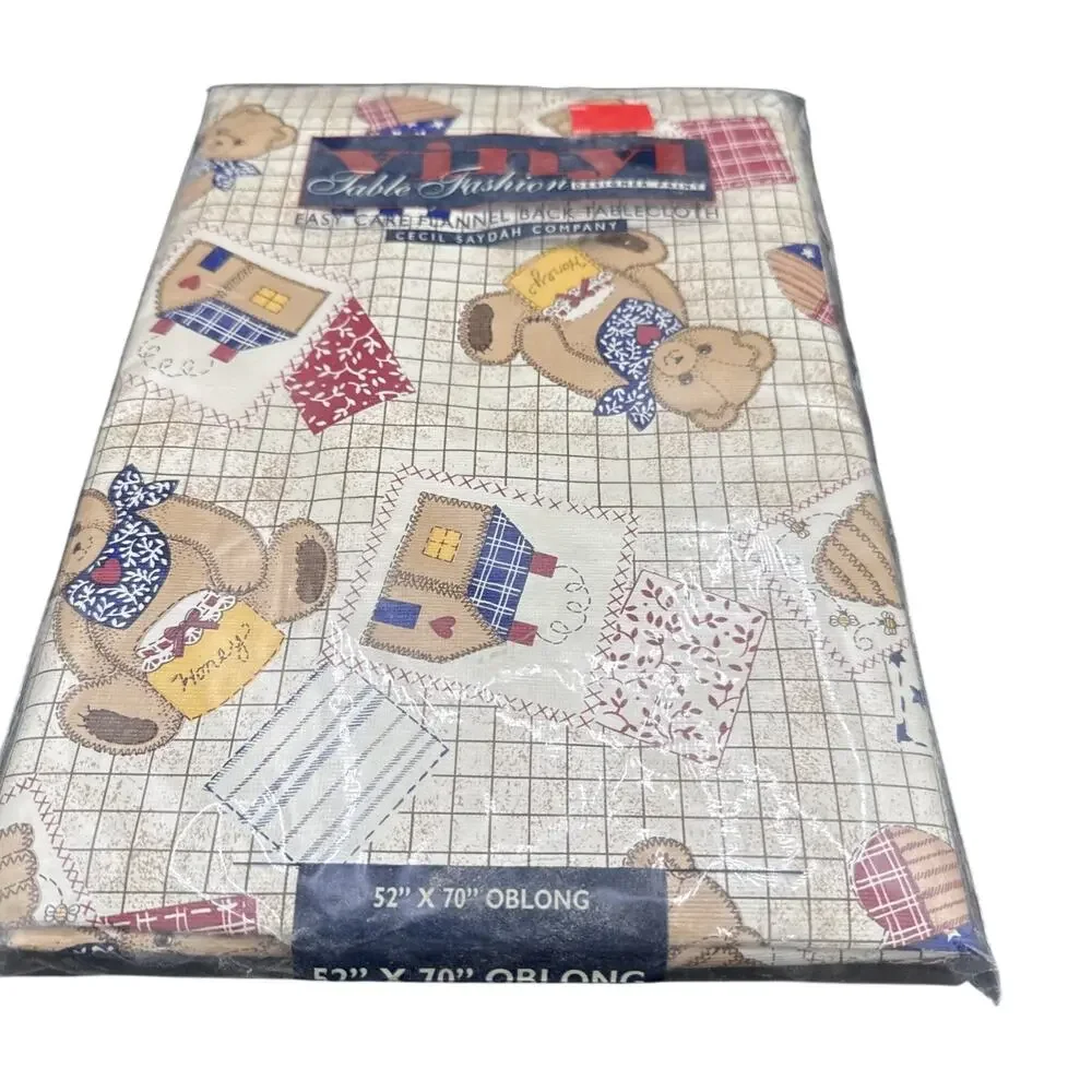 Table Fashion brand vinyl tablecloth “ Blue Jean Teddy” 52” X 70” Oblong