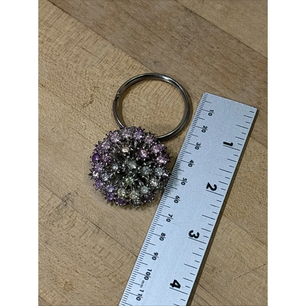 Y2K Silver Tone Rhinestone Starburst Purse Charm Keychain Pink AB Crystal Dangle