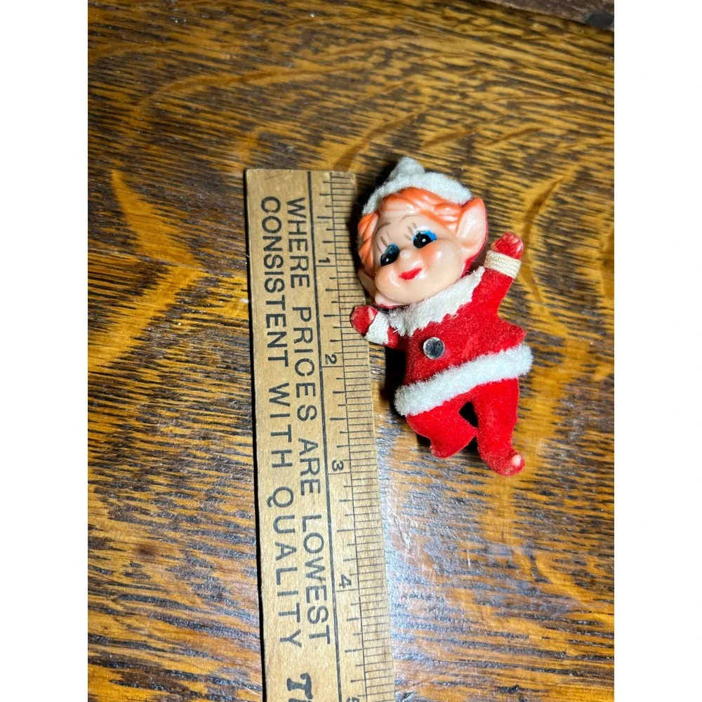 Vintage Christmas Flocked Elf Figurine Red Santa Suit Hong Kong Retro Decor 2.5