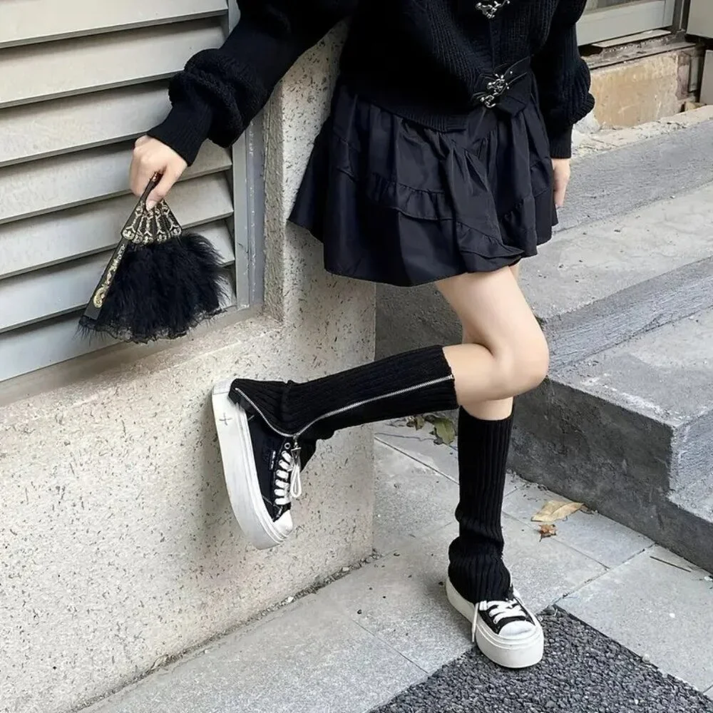 NEW Zippered Black Rib Knit Leg Warmers