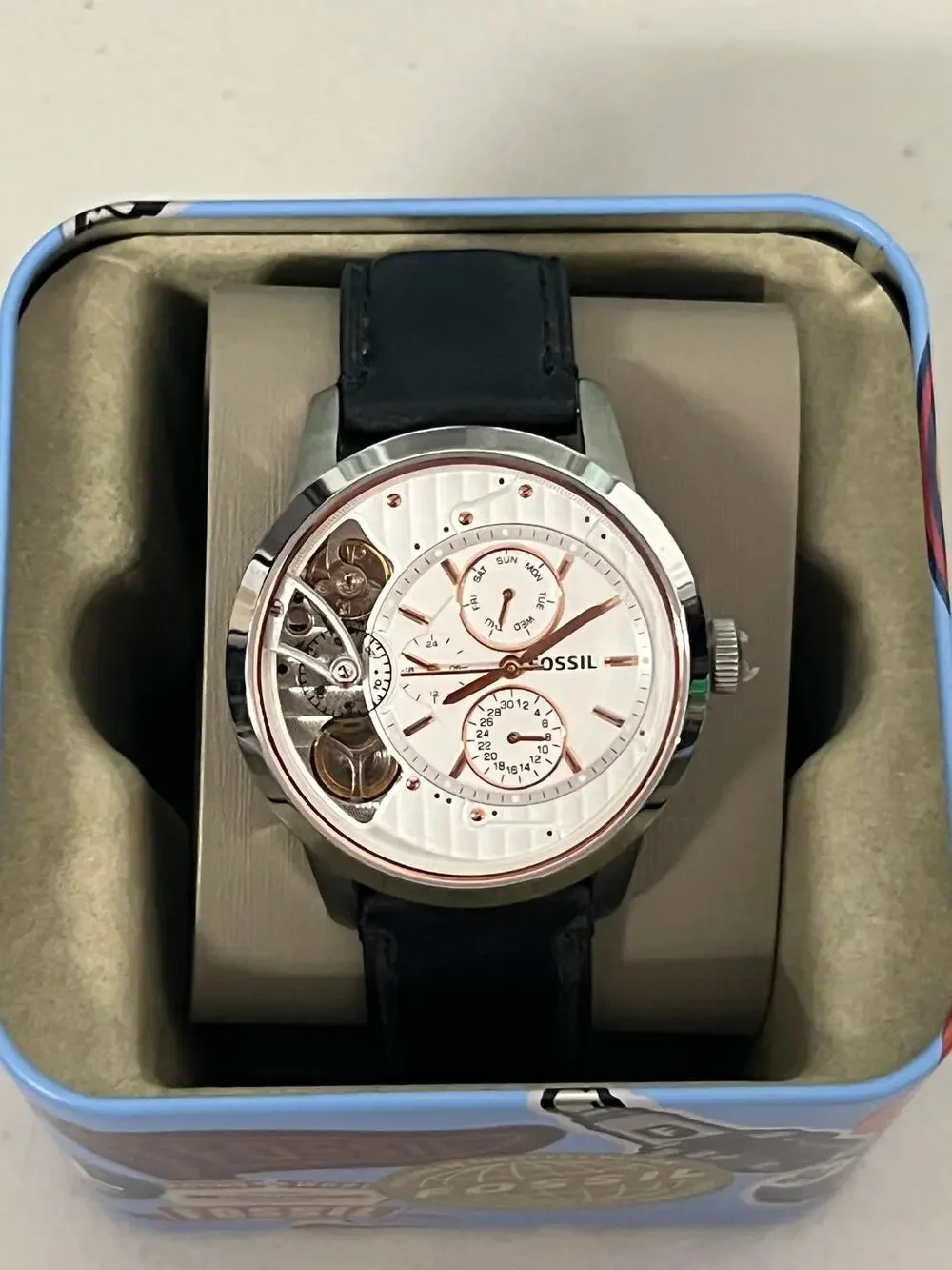 Fossil ME1164 Townsman Multifunction Skeletal Dial Leather Men's Watch