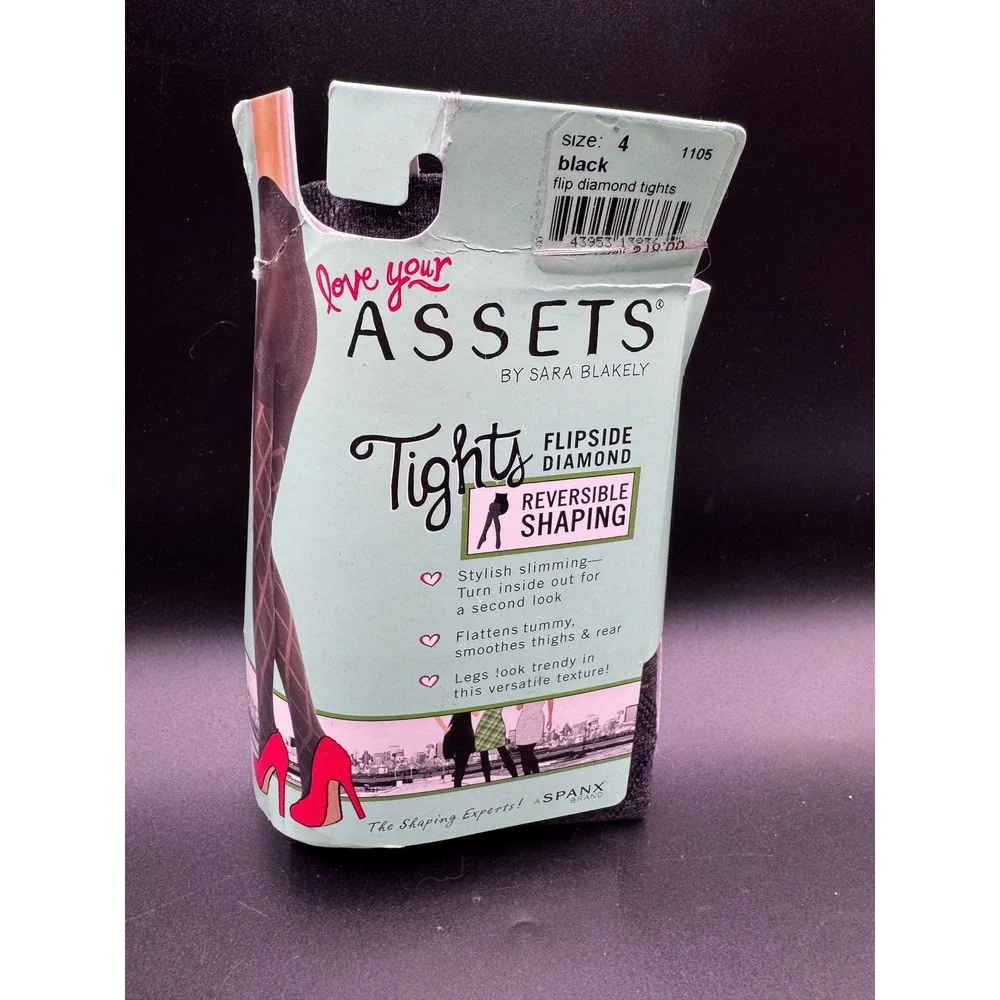 Love Your Assets Spanx Reversible Shaping Tights Flipside Diamond Black Size 4