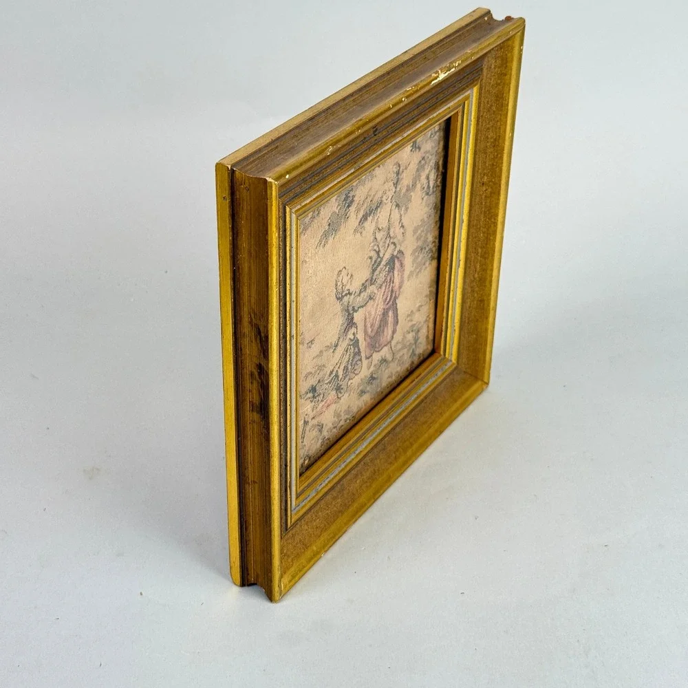 Vintage Framed Petit Point Needlepoint Romantic Couple Tapestry Wall Art 9