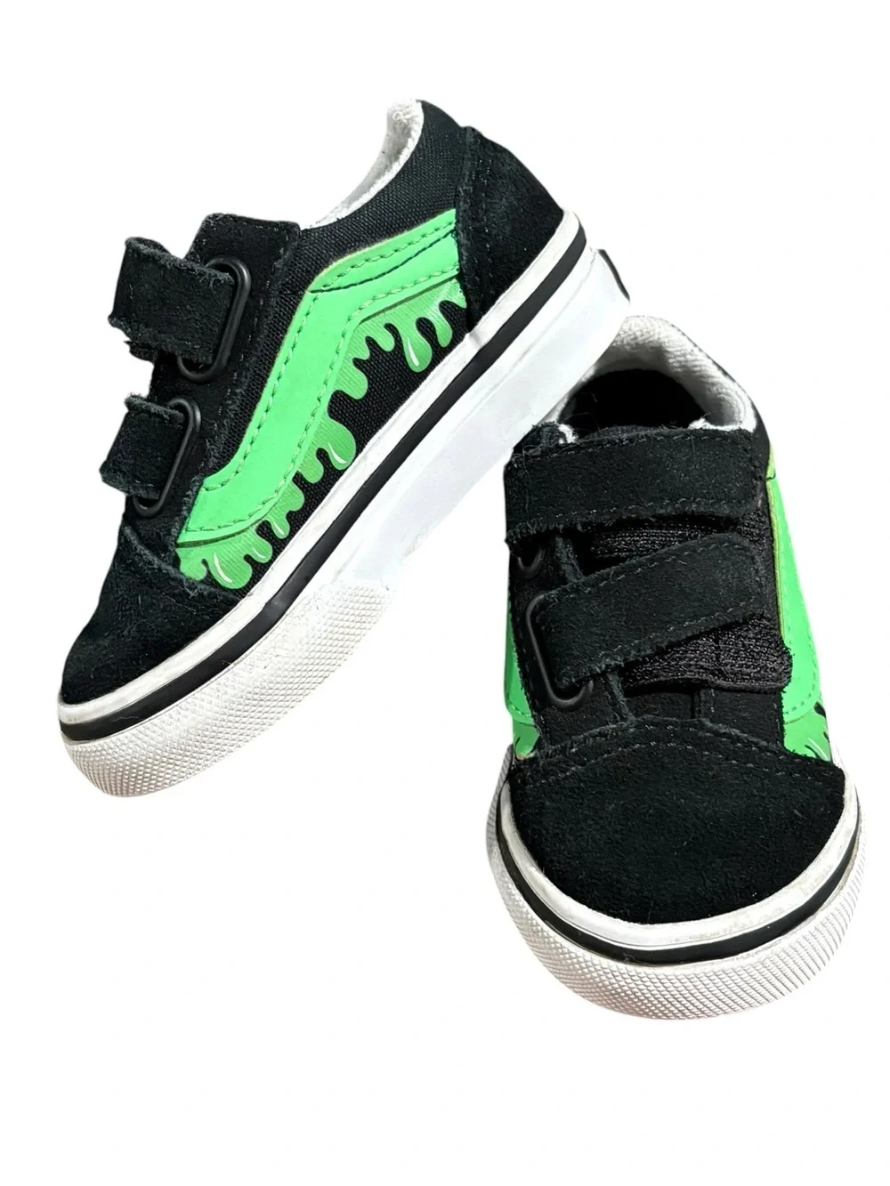 Vans Infant Toddler Skateboard Old Skool V Glow Slime Slip On Shoes Size 4