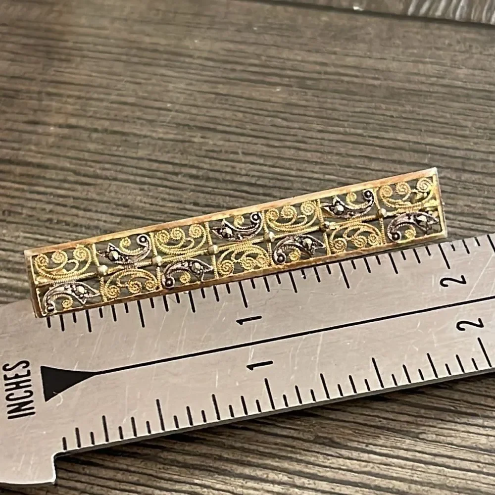 Vintage Alice Caviness Sterling and Marcasite Filigree Bar Pin
