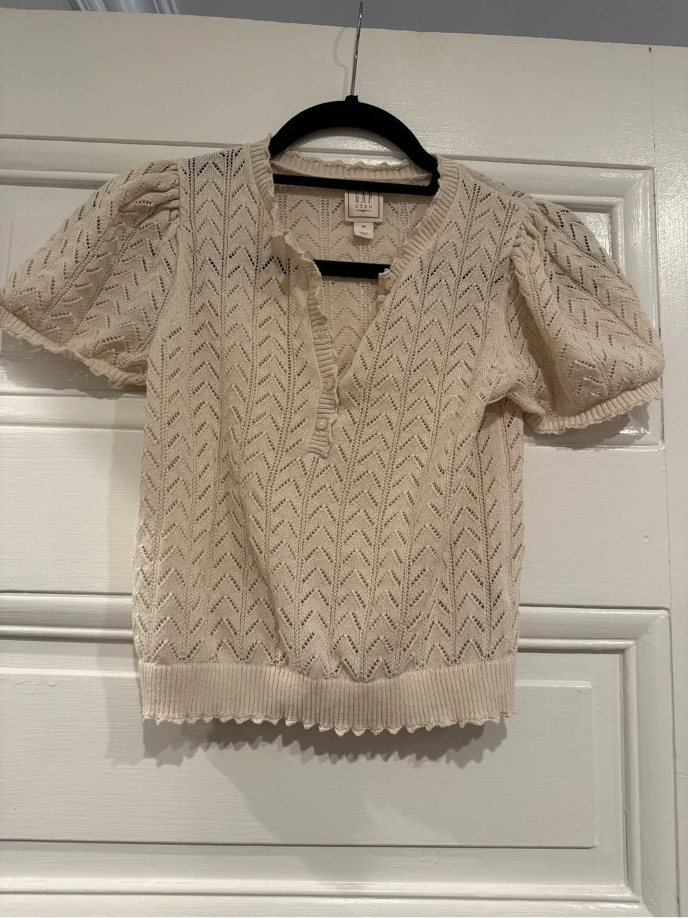 DÔEN x Gap Cream Short-Sleeve Pointelle Knit Top sweater XS doen