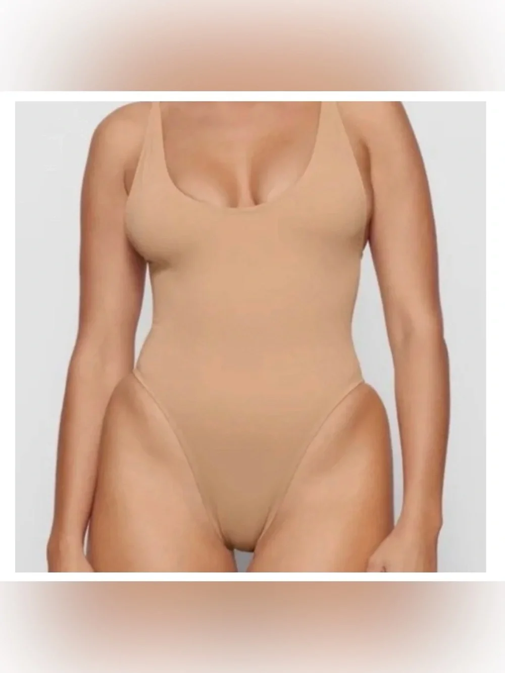 SKIMS Fits Everybody Scoop Neck One Piece Swimsuit Nude Sand Size Large NWOT