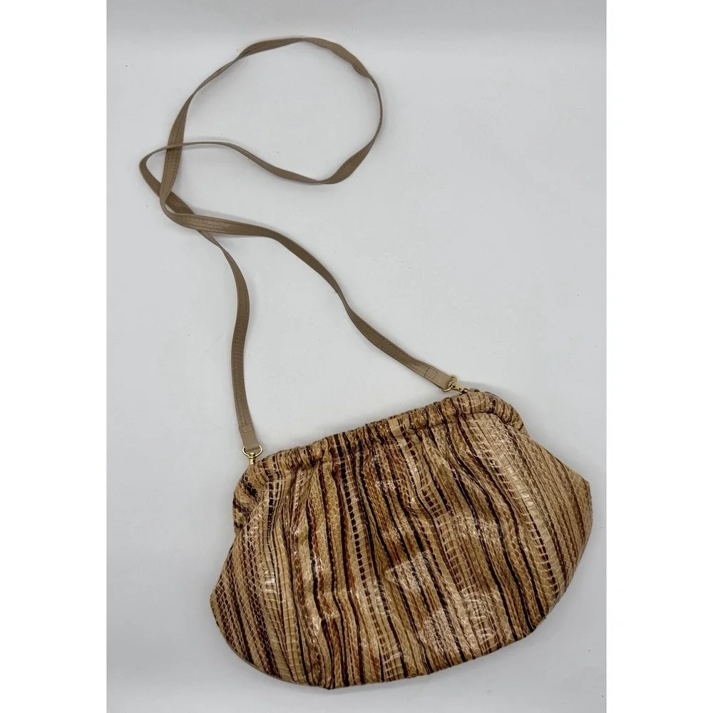 Vintage J Renee Snake Print Shoulder Bag Brown Tan Faux Snakeskin Purse
