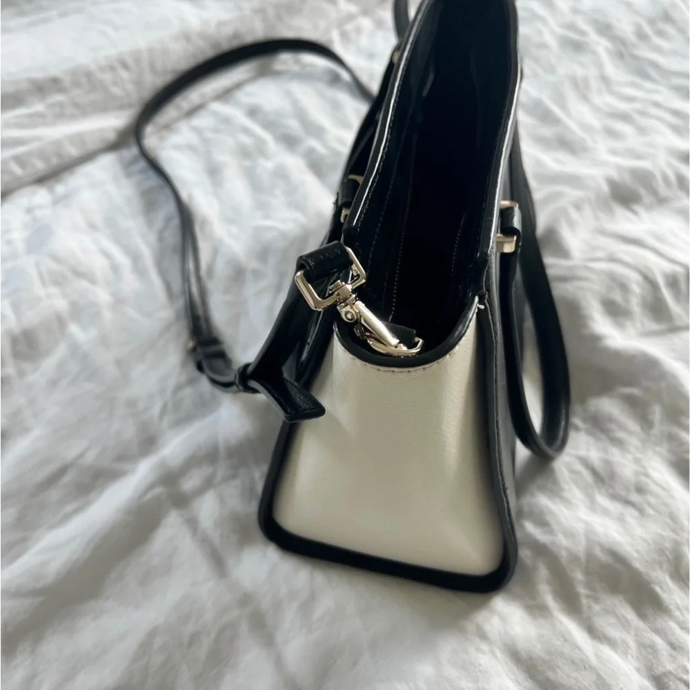 kate spade Black and White Leather Satchel with Gold Hardware