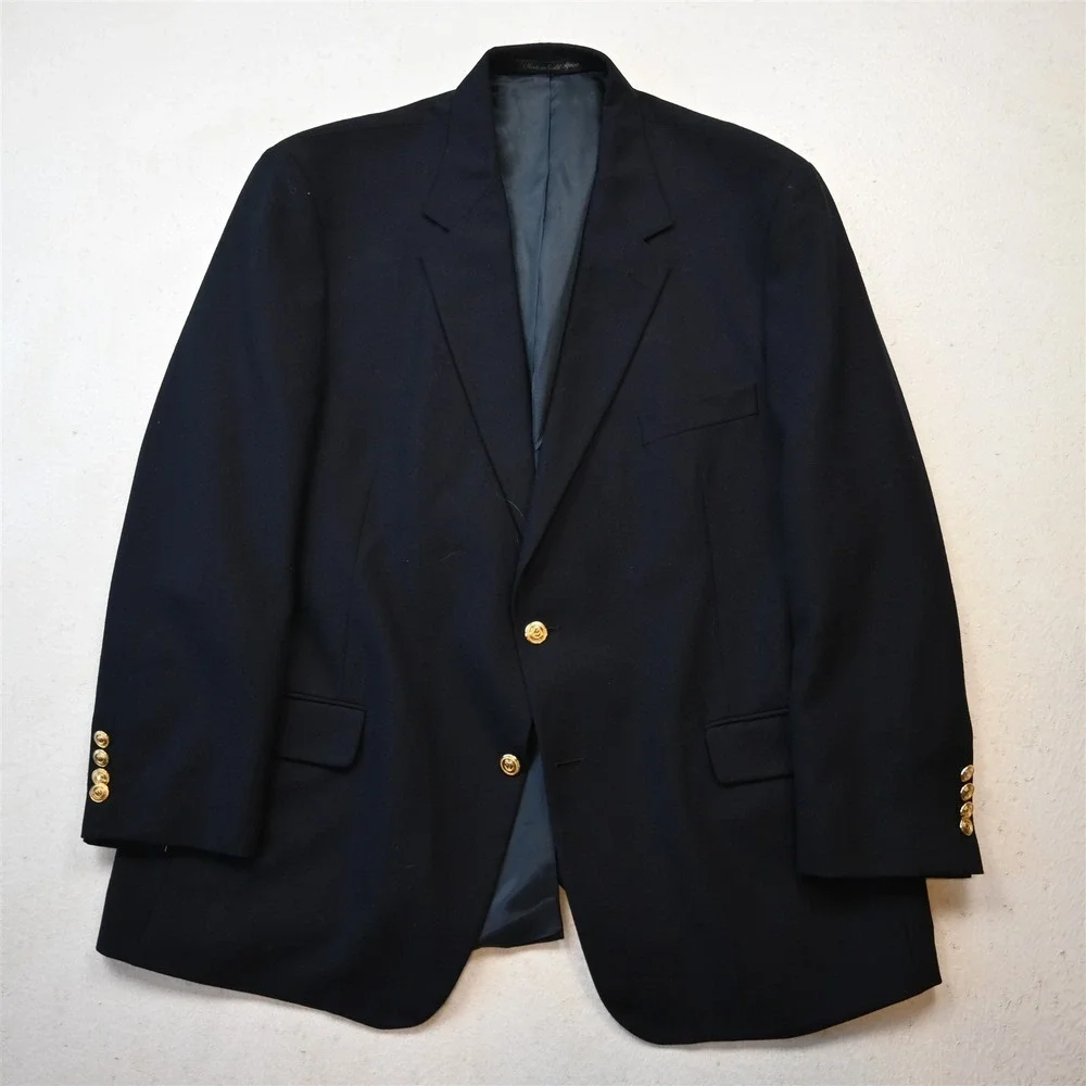 Vtg USA Made 46R Navy Blue Gold Button Mens Blazer Suit Jacket Sport‎ Coat