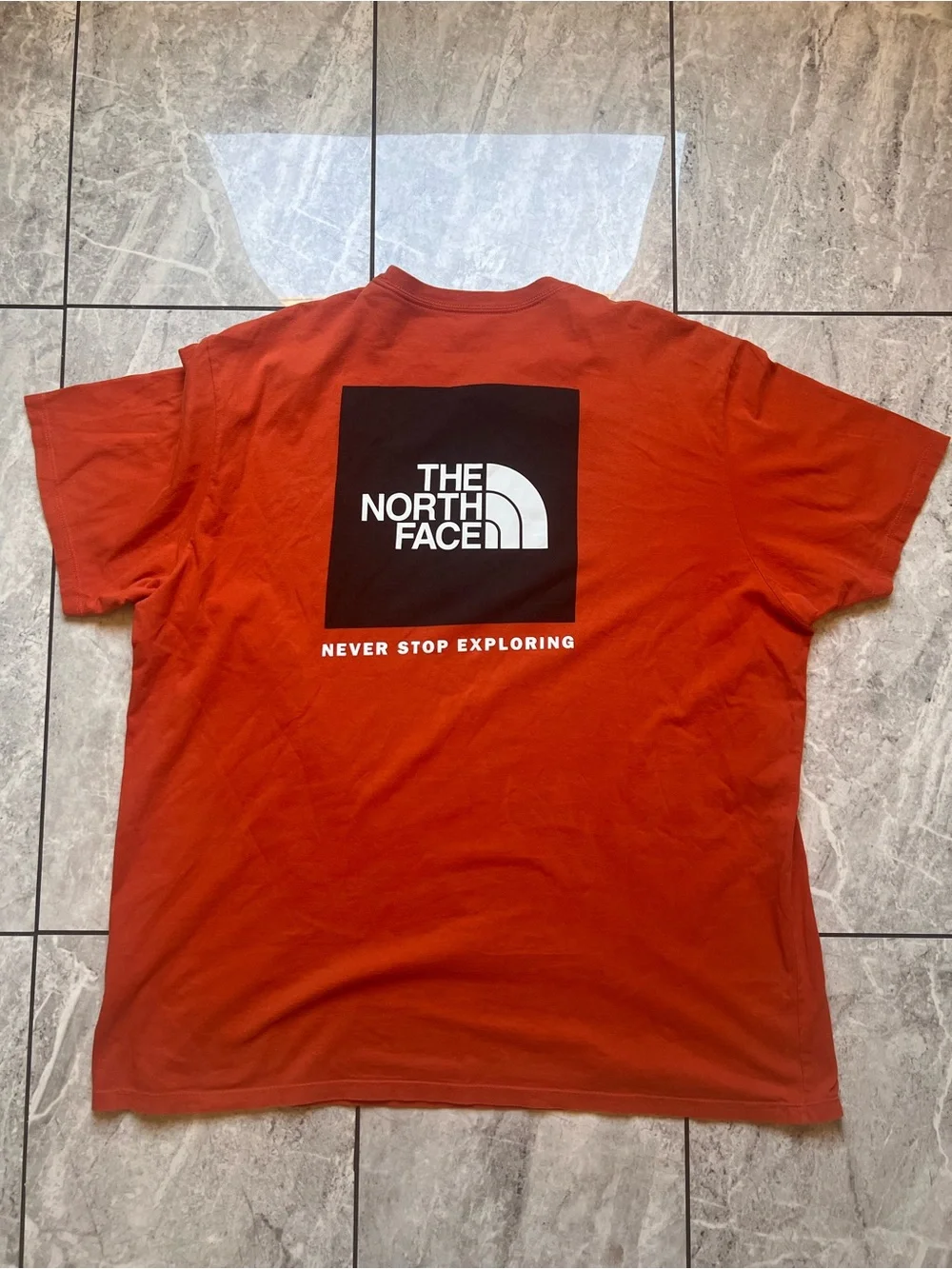 The North Face Men Orange/White Logo Graphic Tee C-Neck Never Stop Exploring 2XL