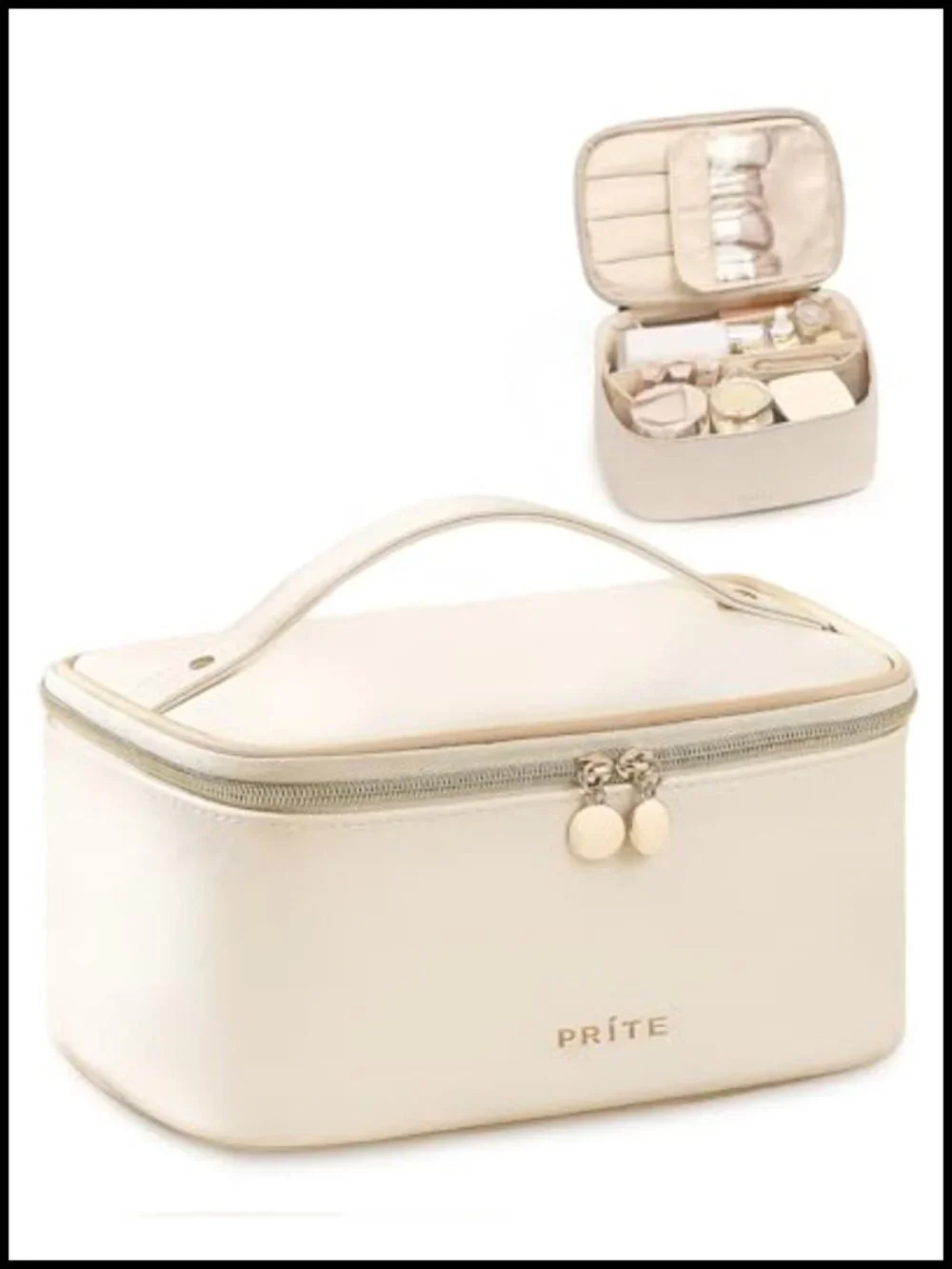 Waterproof PU Leather Large Capacity Cosmetic Bag with Handle and Divider