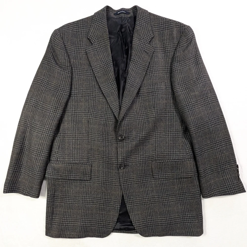 Jos. A. Bank Vintage 100% Wool Checkered Blazer Sport‎ Coat 41R | Made in Canada