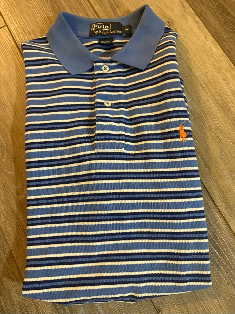 Polo by Ralph Lauren Blue and White Striped Polo with Orange Pony!!