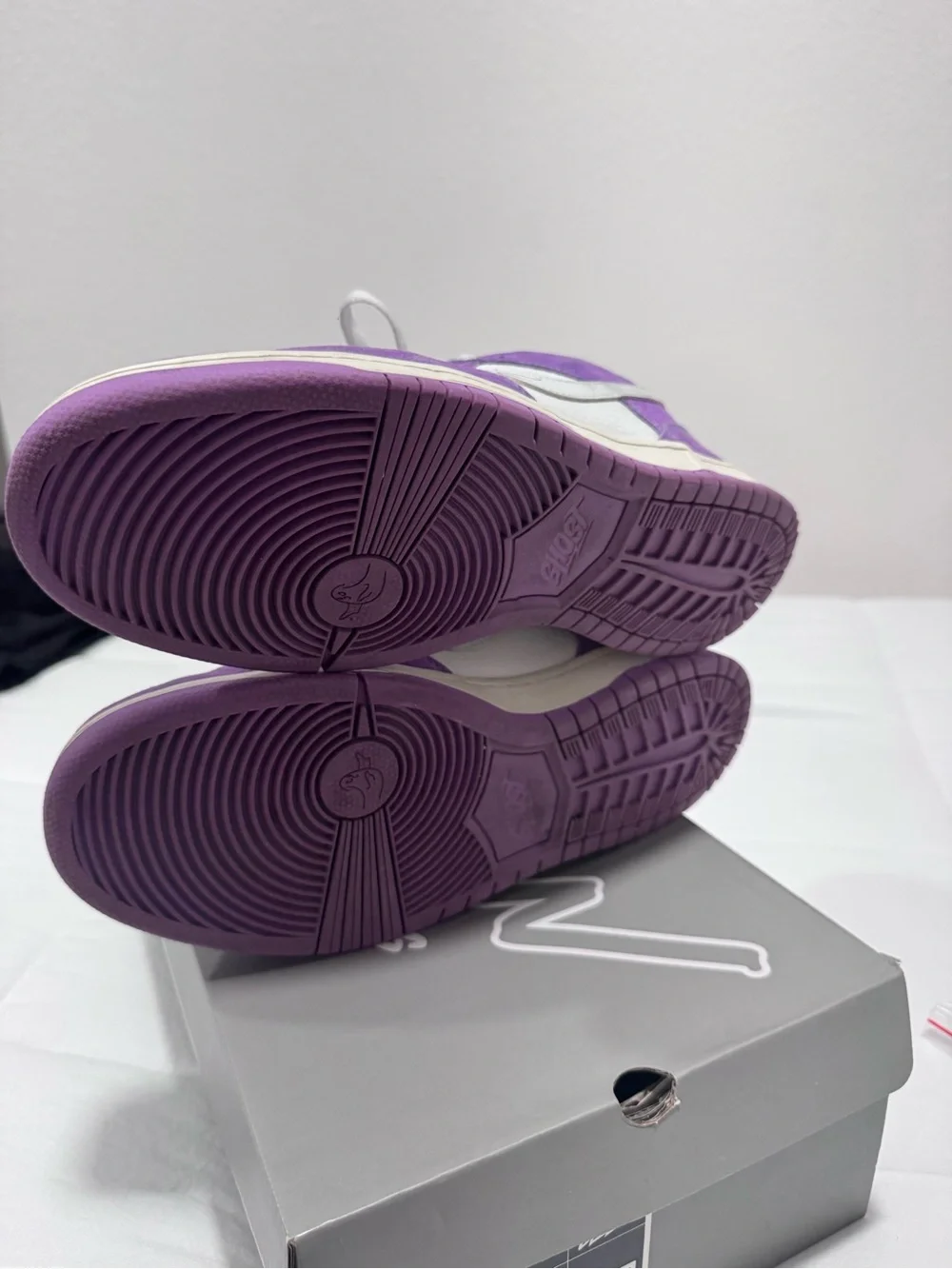 Purple and White Low-Top Sneakers with Ghost Logo