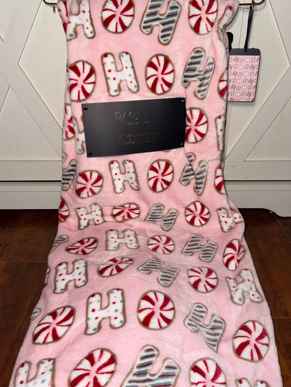 Rachel Roy Pink Holiday 'Hohoho' & Peppermint Plush Throw Blanket
