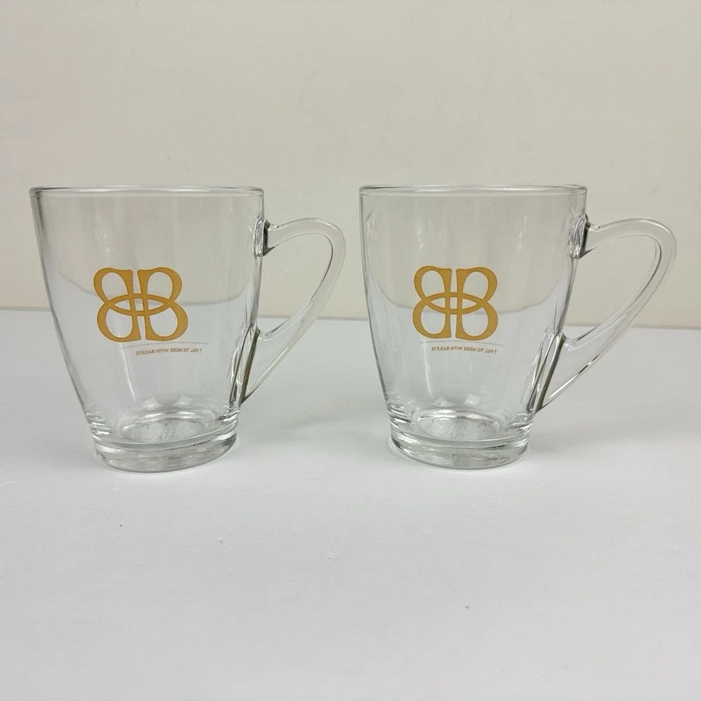 Baileys Glass Mugs Set of 2‎ Irish Cream Handled 8 oz w/ Fill Line Clear Barware