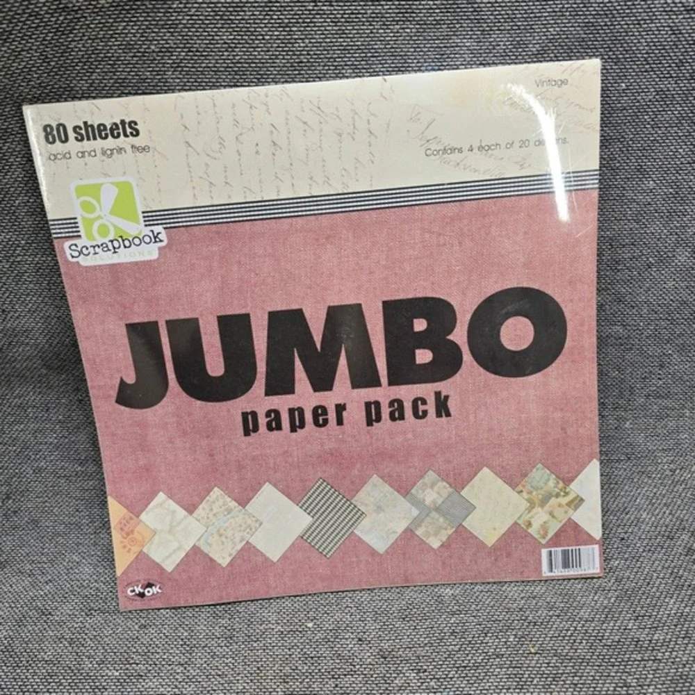 Scrapbook Solutions Jumbo Paper‎ Pack 80 Sheets 12x12 Vintage Multi NIP BR-007A